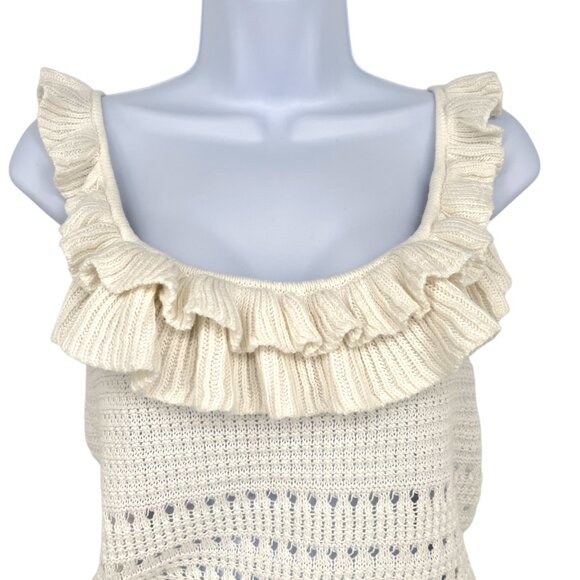 7 For All Mankind Crochet Ruffle Sleeveless Open Knit Top Ecru XS - Picture 2 of 12